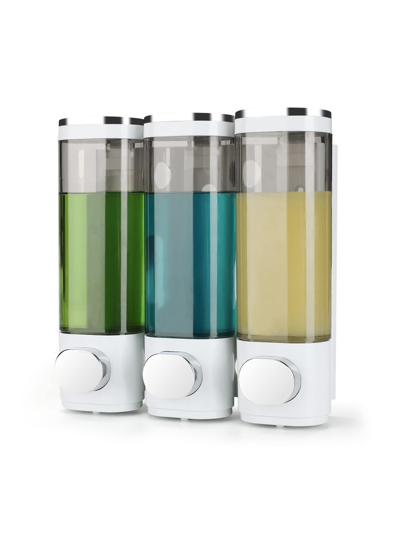 SOLARAE 3Pcs Wall Mounted Soap Dispenser, Clear Liquid Shower Shampoo Soap Dispenser Set, Manual Shower Soap Dispenser Wall Mounted by Glue or Screws, Conditioner Dispenser for Hotels Bathrooms Kitchen - Image 1