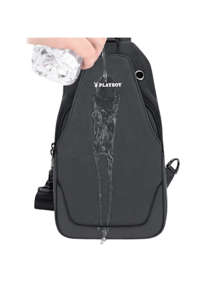Playboy Shoulder Crossbody Bag, Men'S Handbag, Large Capacity Chest Bag, Casual Backpack, Portable Travel Phone Bag, Black - Image 1