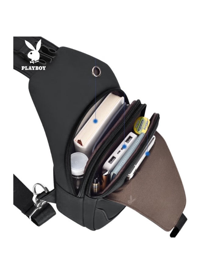 Playboy Shoulder Crossbody Bag, Men'S Handbag, Large Capacity Chest Bag, Casual Backpack, Portable Travel Phone Bag, Black - Image 3