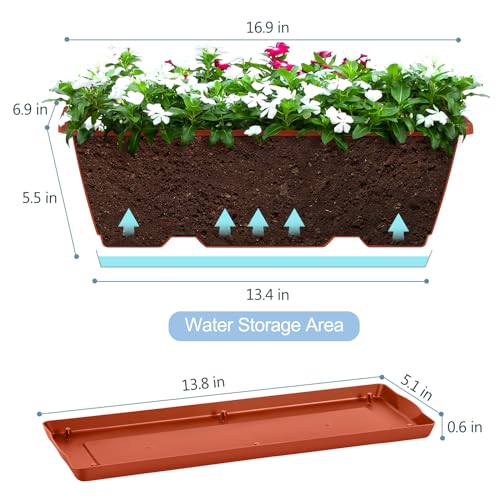 smusei Window Boxes Planters 17’’ Railing Planter Box with Adjustable Brackets, 4 Pack Hanging Deck Railing Planters Rectangular Flower Pots for Outdoor Patio Balcony Fence - Image 4