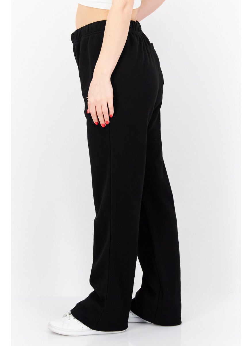 ESPRIT Women Regular Fit Embroidered Logo Pant, Black  - Image 2