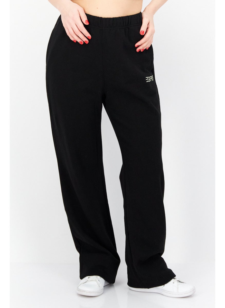 ESPRIT Women Regular Fit Embroidered Logo Pant, Black  - Image 1