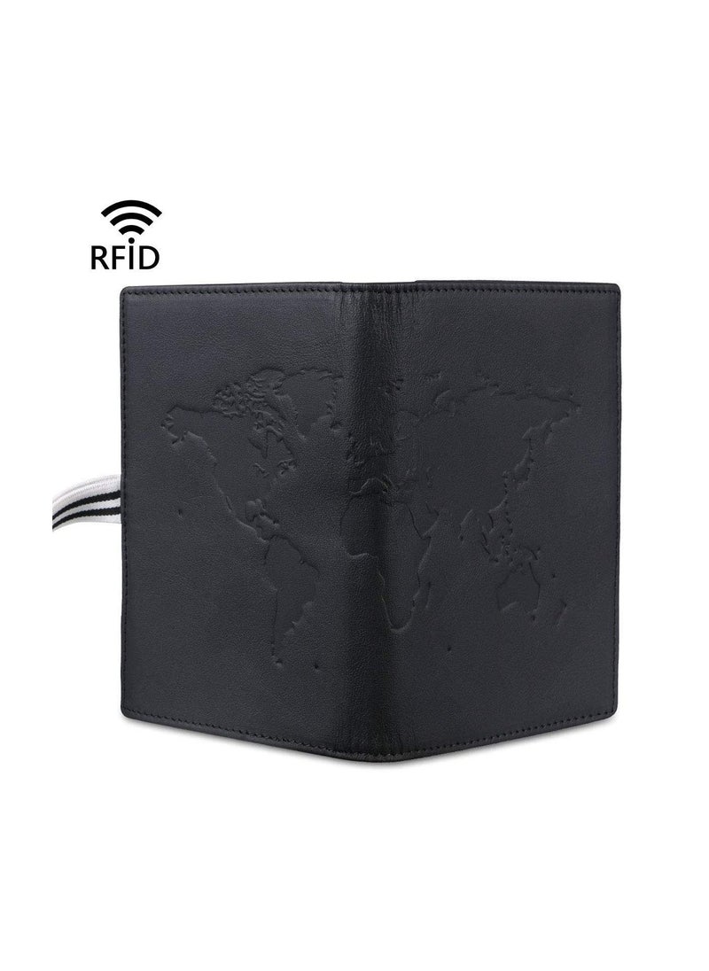 SYOSI أغطية جوازات السفر، محافظ جوازات السفر المصنوعة من الجلد الأصلي، حافظة حجب RFID، حاملات جوازات السفر والبطاقات للرجال والنساء، إكسسوار سفر، بطاقة ائتمان، تذكرة، نقود (أسود)  - Image 2