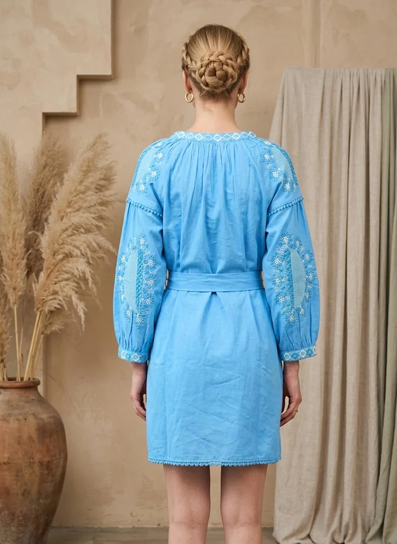 Alaya Women Embroidered  Cotton Midi Dress -AL3705
