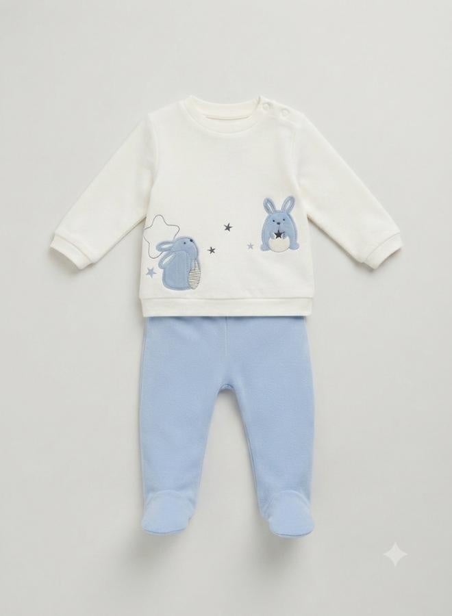 Bumber Baby 2-Piece Sweatshirt and Footed Trousers Set, Blue/White - Image 1