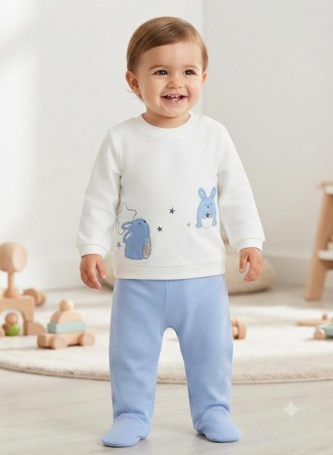 Bumber Baby 2-Piece Sweatshirt and Footed Trousers Set, Blue/White - Image 2