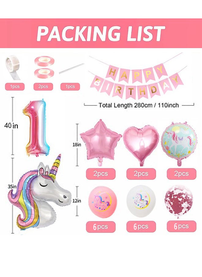 Zeemey - Unicorn Birthday Party Decoration Balloon 1 Year with Happy Birthday Banner,Perfect for Baby Shower Birthday Party Backdrop Decoration,Suitable for Indoor and Outdoor - Image 1
