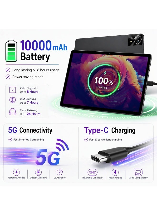 C idea P200 14" Smart Tablet PC, 16GB RAM + 512GB Storage, Android 14, 10000mAh, 5G WiFi, 13MP+5MP Camera, Keyboard & Mouse – Black - Image 5