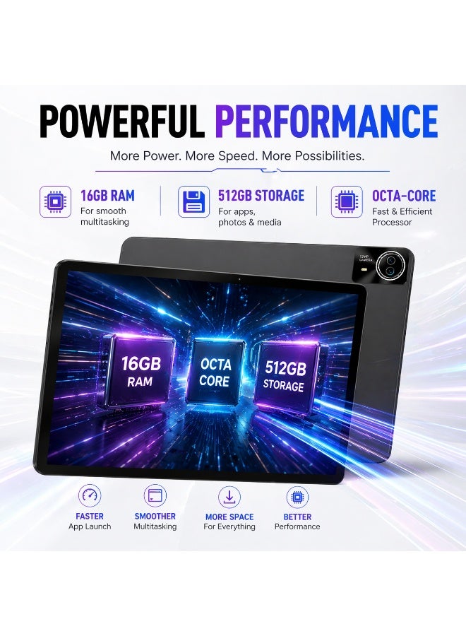 C idea P200 14" Smart Tablet PC, 16GB RAM + 512GB Storage, Android 14, 10000mAh, 5G WiFi, 13MP+5MP Camera, Keyboard & Mouse – Black - Image 3