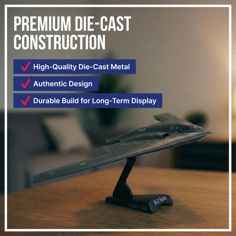 Daron B-2 Spirit Stealth Bomber Die-Cast Model â€“ 1:280 Scale Long-Range Strategic Aircraft Replica with Display Stand, Highly Detailed, 3â€ Length x 7.4â€ Wingspan, Adult Collectible Ages 14+ - Image 2