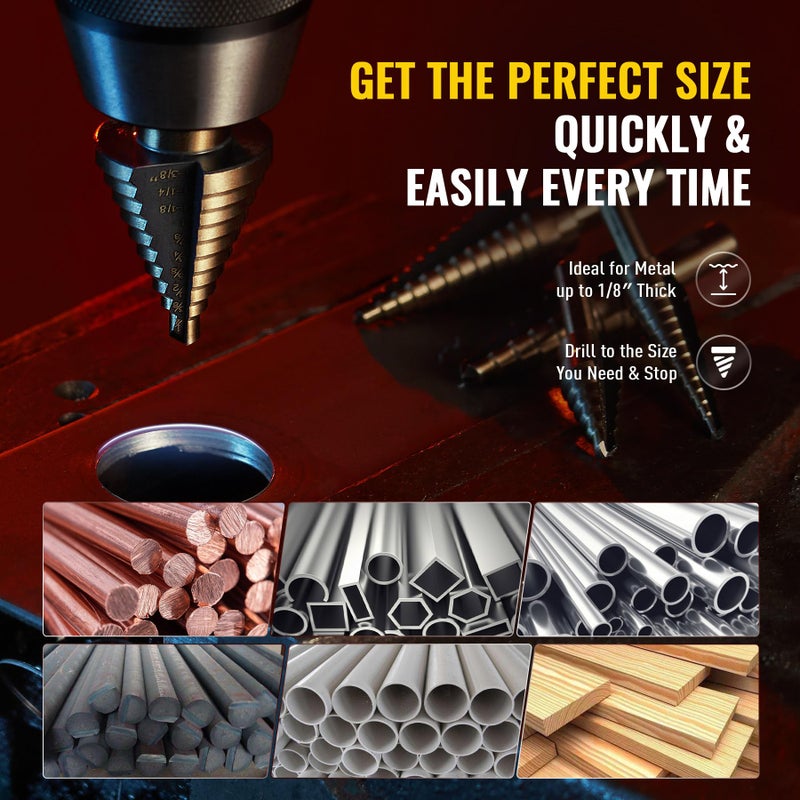 ZELCAN Step Drill Bits, HSS 5PCS Titanium Step Drill Bit Set, 50 Sizes in 5 High Speed Steel Unibit Drill Bits Set for Sheet Metal with Aluminum Case, Multiple Hole Stepped Up Bits for DIY Lovers - Image 4