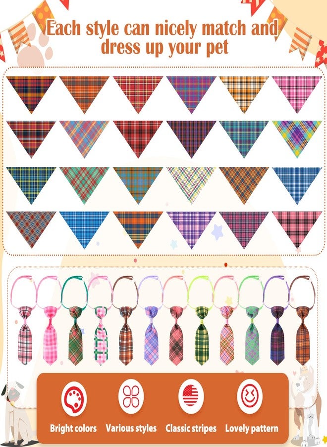 Bunnycool 72 Pcs Dog Bandanas Tie Set Summer Bulks Pet Scarves with Assorted Plaid Pattern Adjustable Cute Dog Triangle Scarfs Neck Ties for Holiday Birthday Accessories - Image 4