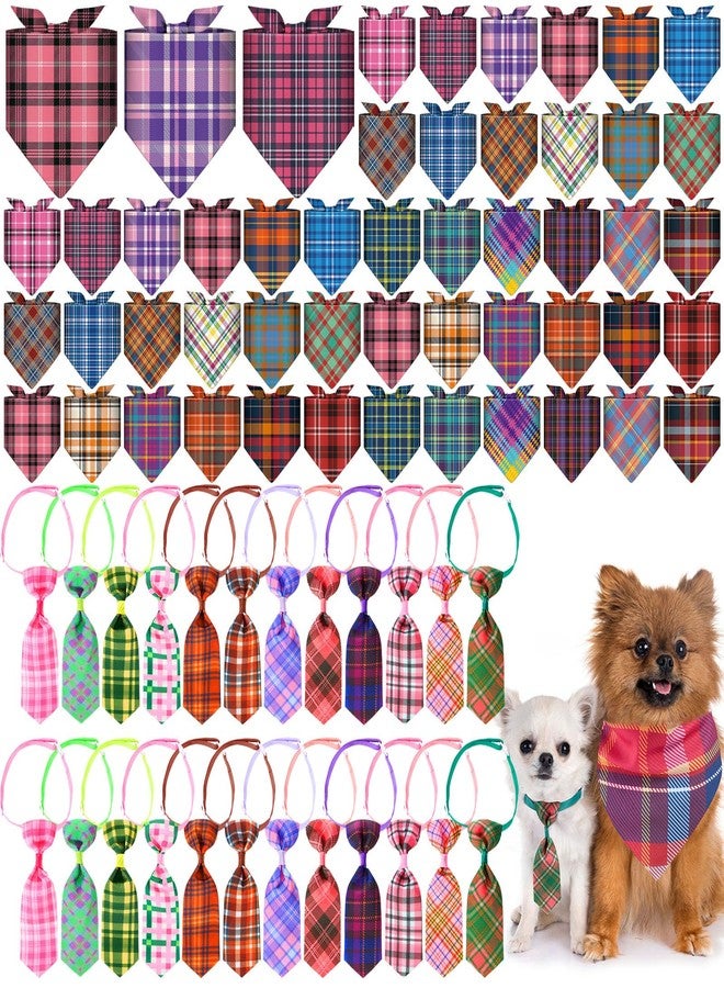 Bunnycool 72 Pcs Dog Bandanas Tie Set Summer Bulks Pet Scarves with Assorted Plaid Pattern Adjustable Cute Dog Triangle Scarfs Neck Ties for Holiday Birthday Accessories - Image 1