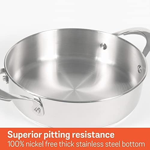 Meyer Select Nickel Free Stainless Steel Sauteuse with Glass Lid | Steel Saute Pan with Triply Base | Frying Pan with Lid | Gas and Induction Suitable | 20cm/ 1.56 Litre, Silver - Image 4