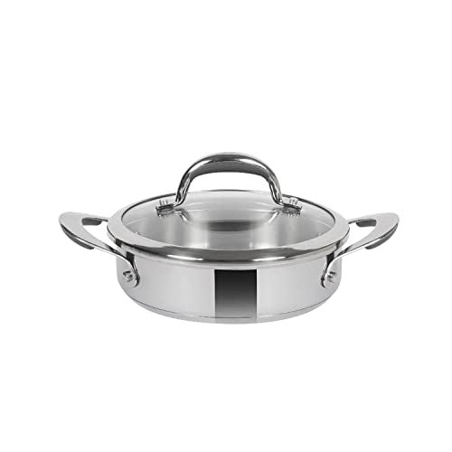 Meyer Select Nickel Free Stainless Steel Sauteuse with Glass Lid | Steel Saute Pan with Triply Base | Frying Pan with Lid | Gas and Induction Suitable | 20cm/ 1.56 Litre, Silver - Image 1