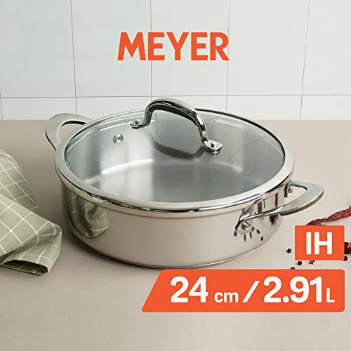 Meyer Select Nickel Free Stainless Steel Sauteuse with Glass Lid | Steel Saute Pan with Triply Base | Frying Pan with Lid | Gas and Induction Suitable | 20cm/ 1.56 Litre, Silver - Image 2