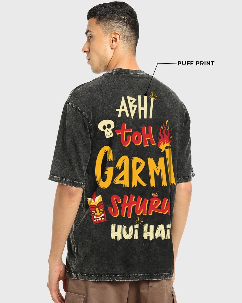 bewakoof Men's Black Hot Headed Graphic Printed Oversized Acid Wash T-shirt - Image 5