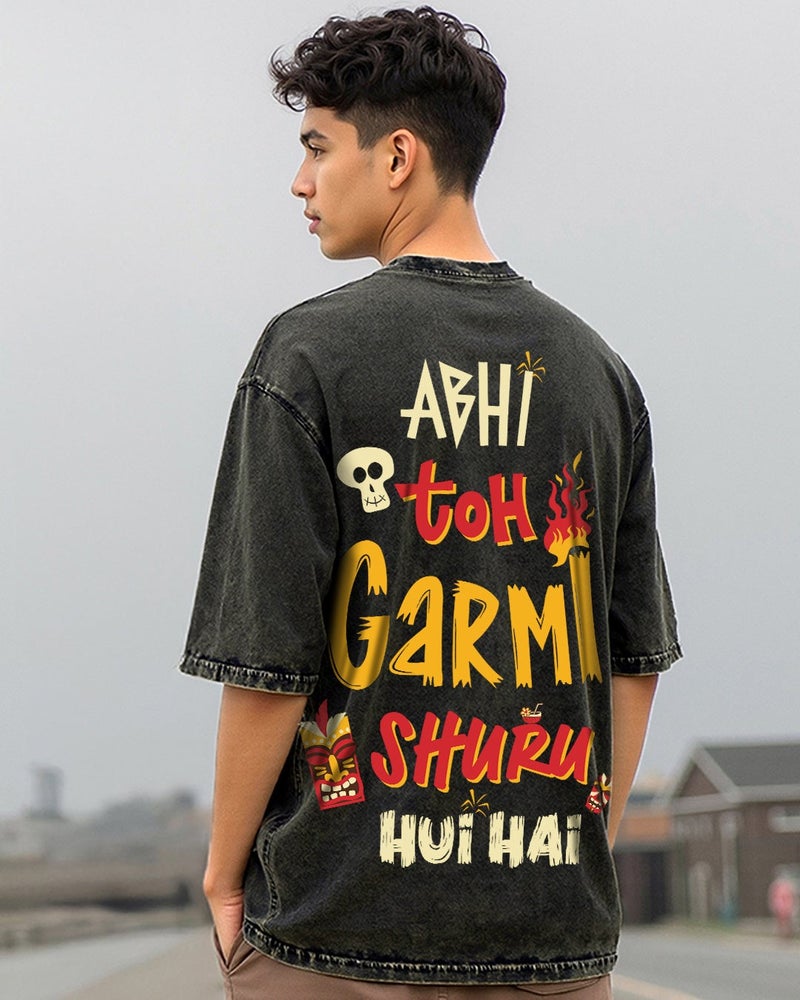 bewakoof Men's Black Hot Headed Graphic Printed Oversized Acid Wash T-shirt - Image 2