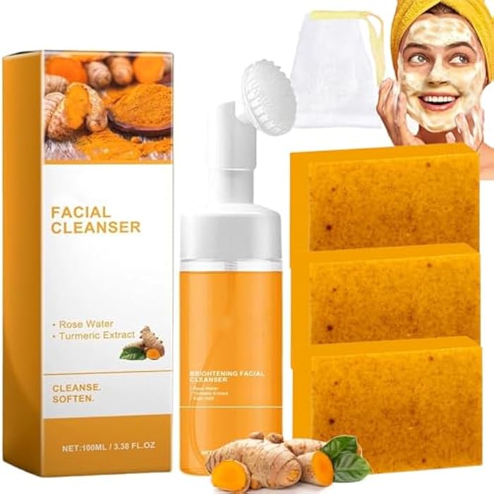 HABOHUSE Turmeric Wash and Care Two Piece Set, Turmeric Soap & Face Wash with Brush, Foaming Mousse Facial Deep Cleansing Exfoliating for Face & Body Skin Care (2,2Set) - Image 1