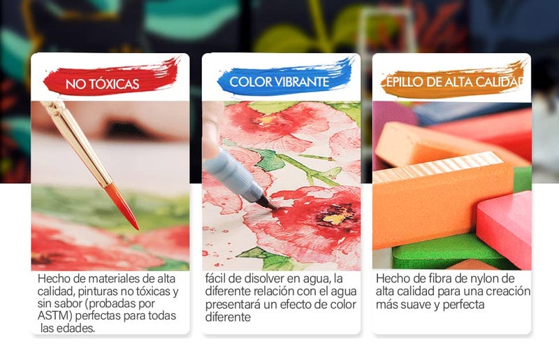 Like-It مجموعة ألوان مائية 36 قطعة - ألوان مائية صبغية لمدرسة الرسم مع فرشاة و إسفنجة في علبة معدنية - Image 5