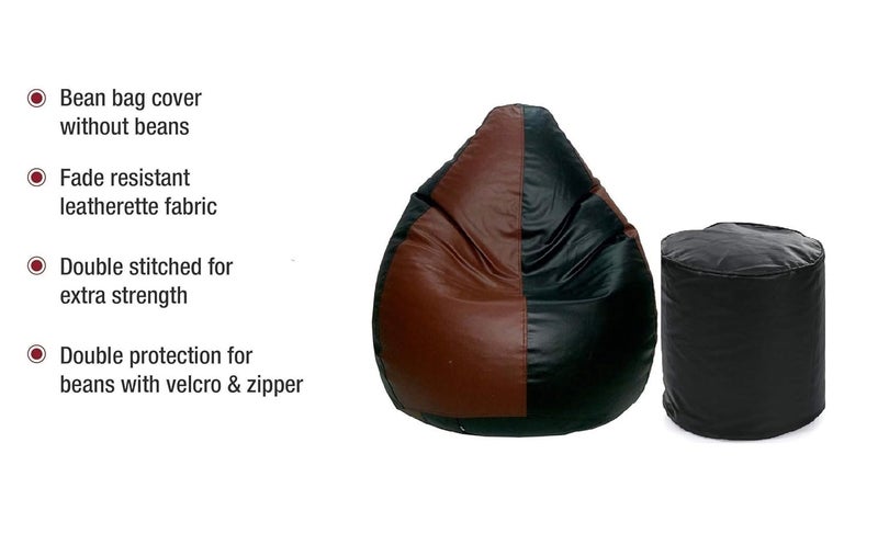 TRUE 2 F XXXL Teardrop Bean Bag Cover Foot Stool Only Without Beans BlackTan XXXL - Image 4