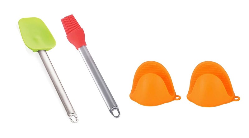 Petals 2pcs Silicone Pinch Grip Oven Mitt Silicone Brush Silicon Spatula 4 Pcs Set Colour May Vary - Image 1
