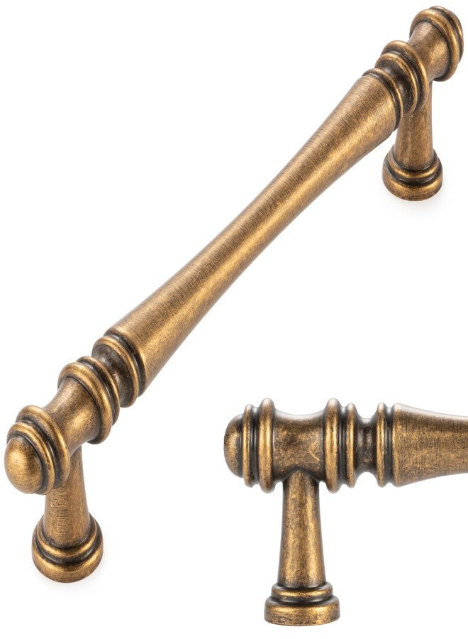 KOOFIZO 10 Pack 5 Inch Antique Brass Cabinet Pulls Vintage Brass Cabinet Handles Brass Cabinet Hardware P30 for Kitchen Cabinets Drawer Dresser Cupboard Bedroom Bathroom - Image 1
