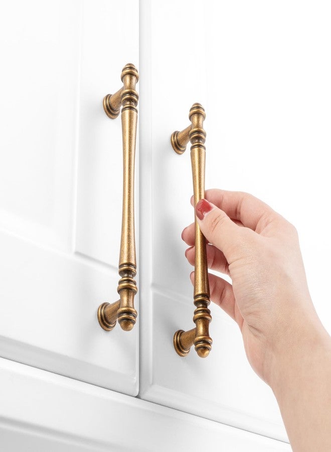 KOOFIZO 10 Pack 5 Inch Antique Brass Cabinet Pulls Vintage Brass Cabinet Handles Brass Cabinet Hardware P30 for Kitchen Cabinets Drawer Dresser Cupboard Bedroom Bathroom - Image 4