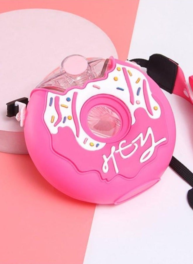 380ml Donut Water Bottle with Straw, Cute Leakproof Drink Water Bottles Adjustable Shoulder Strap Portable Reusable Toddler Drink Bottle for Outdoor Sports Travel, School Activities