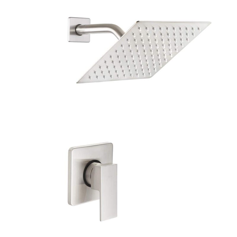 POP SANITARYWARE Shower Only Faucet Set Brushed Nickel Bathroom Rain Mixer Shower Head Set Wall Mounted Rainfall Shower System Single Handle Shower Trim Kit with Roughin Valve