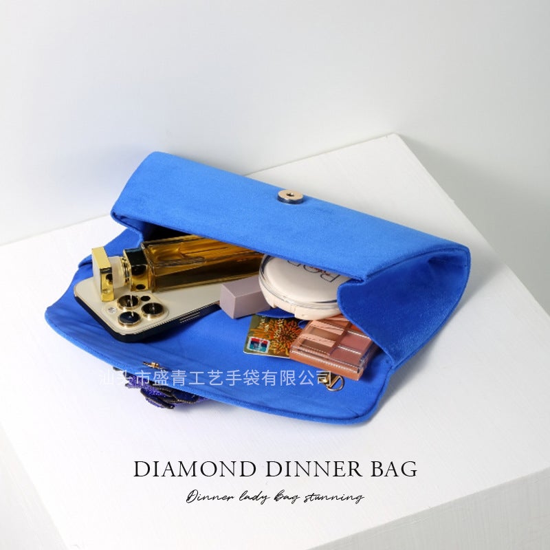 New Women'S Evening Bag, Fashionable And Luxurious Women'S Bag, Rhinestone Rose Clutch Bag, Red Retro Velvet Bag - Image 4