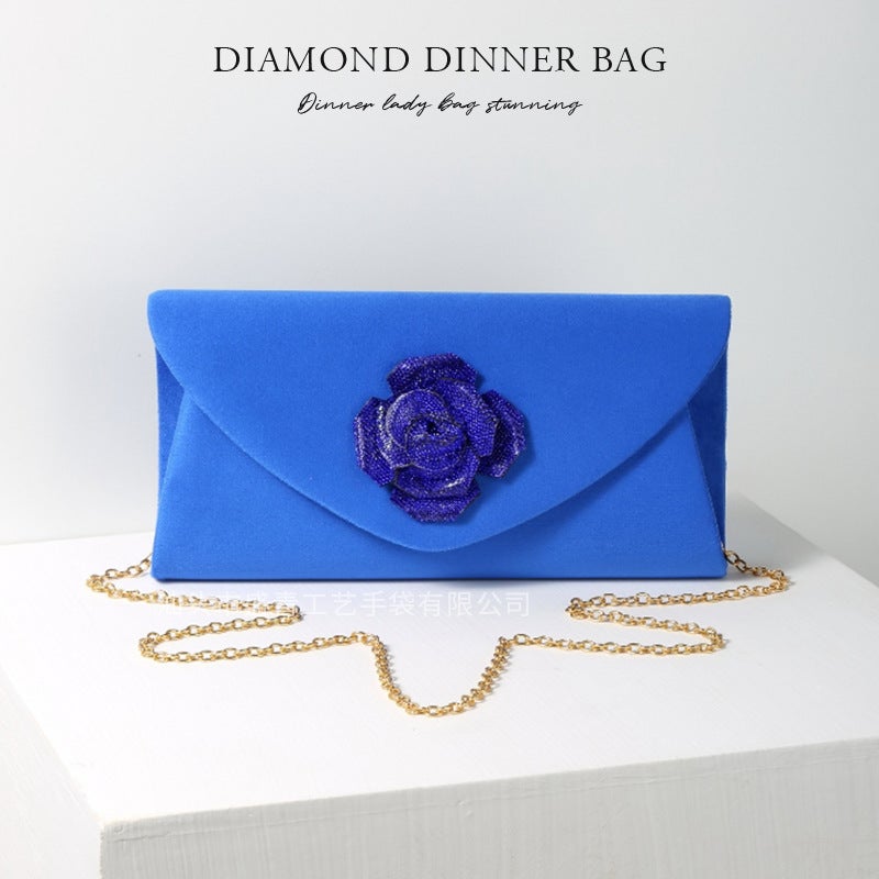 New Women'S Evening Bag, Fashionable And Luxurious Women'S Bag, Rhinestone Rose Clutch Bag, Red Retro Velvet Bag - Image 5