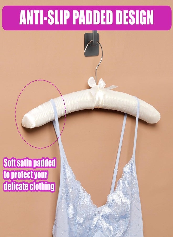 Amber Home 5 Pack 17 Inch Large Ivory Satin Padded Hangers for Women Clothing, Anti Slip Cushioned Hangers for Sweaters, Silk Hangers Fancy Dress Hangers for Wedding, Delicate Cashmere - Image 4