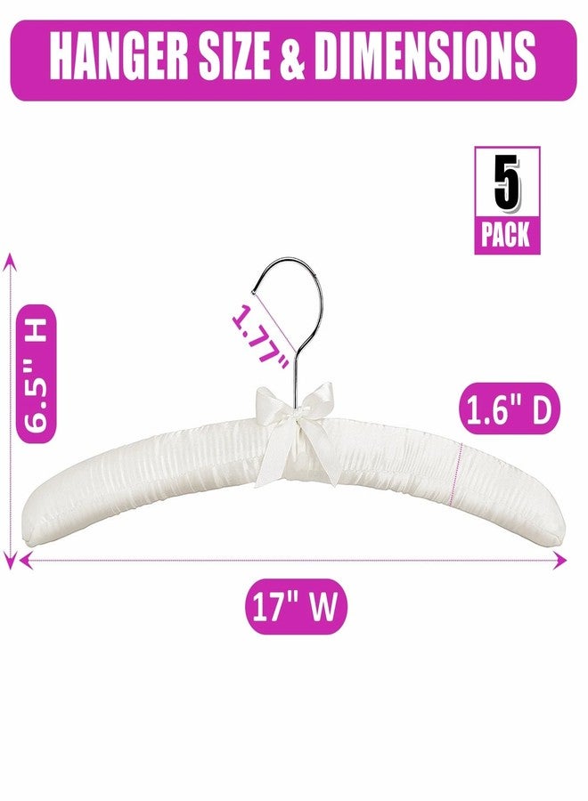 Amber Home 5 Pack 17 Inch Large Ivory Satin Padded Hangers for Women Clothing, Anti Slip Cushioned Hangers for Sweaters, Silk Hangers Fancy Dress Hangers for Wedding, Delicate Cashmere - Image 2