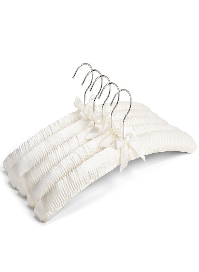 Amber Home 5 Pack 17 Inch Large Ivory Satin Padded Hangers for Women Clothing, Anti Slip Cushioned Hangers for Sweaters, Silk Hangers Fancy Dress Hangers for Wedding, Delicate Cashmere - Image 1