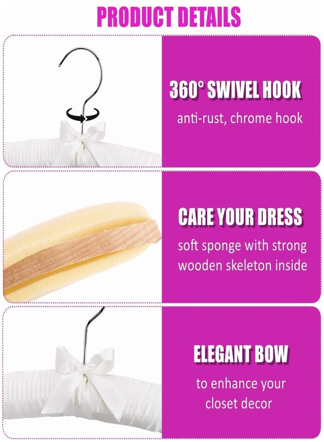 Amber Home 5 Pack 17 Inch Large Ivory Satin Padded Hangers for Women Clothing, Anti Slip Cushioned Hangers for Sweaters, Silk Hangers Fancy Dress Hangers for Wedding, Delicate Cashmere - Image 3