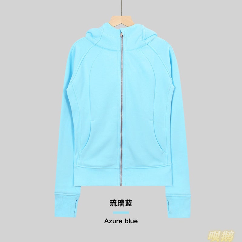 Women's Slim Fit Full-Zip Hooded Fleece Jacket Breathable Cotton Blend Embroidered Yoga Sports Autumn Winter - Image 1