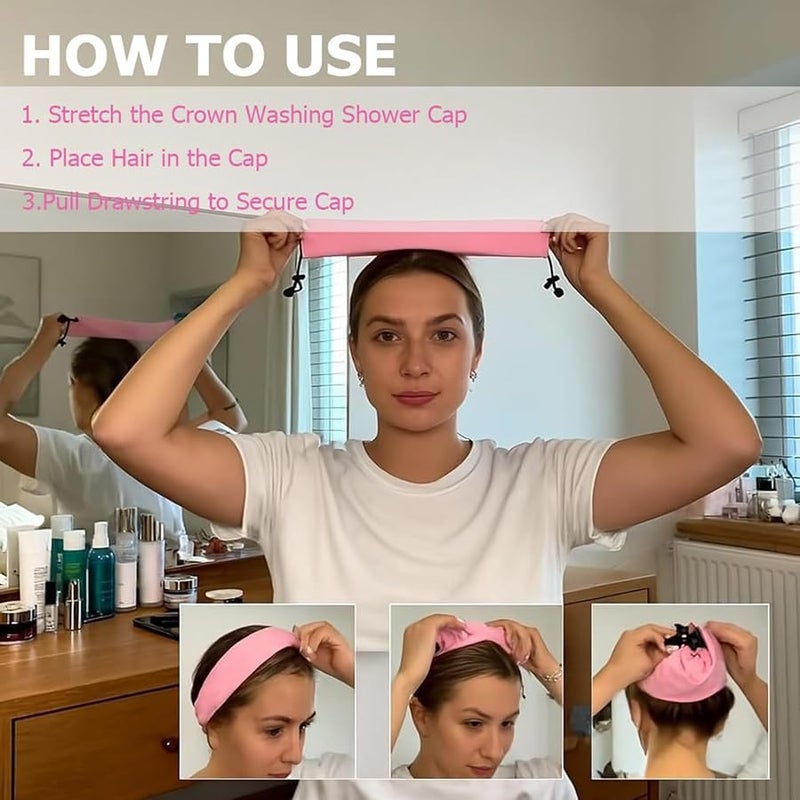 Shower Cap for Long Hair with Ponytail Hole, Waterproof Hair Sleeve for Crown Washing, Root Refresh & Styled Hair Protection at Pool, Gym, Beach and Travel (1PCS, Pink) - Image 4