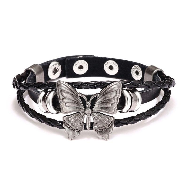 Retro Butterfly Rivet Soft Leather Punk Style Womens Necklace Choker Dark Gothic Fashion Metal Alloy Butterfly Knot Pendant Bracelet 