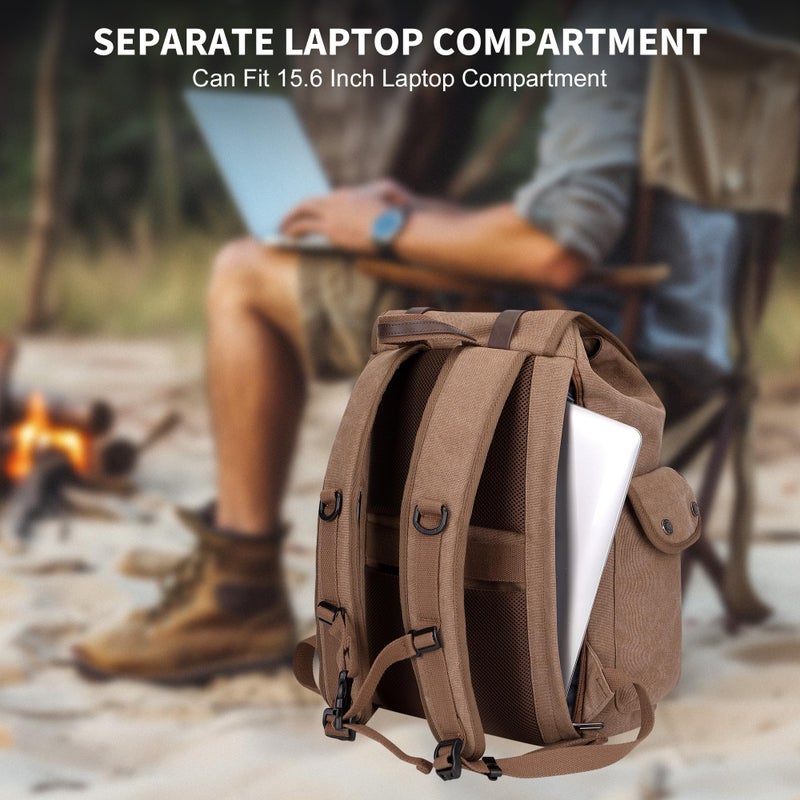 WITZMAN Canvas Backpack for Men Vintage Rucksack Fit 15.6 inch Laptop Backpack Travel High Capacity Casual Daypack (A8004 brown) - Image 5