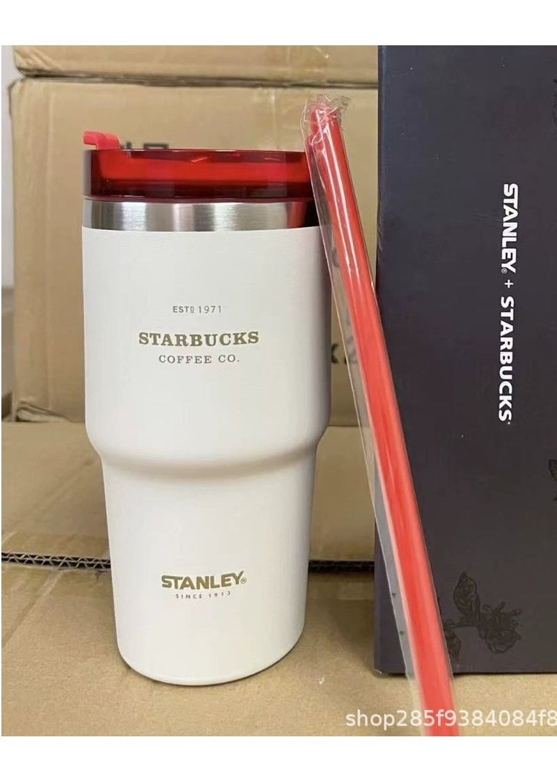 Stanley Insulated mug with straw lid, for water, Iced Tea or Coffee, Juice and Smoothie 20 oz,White and Red - Image 2