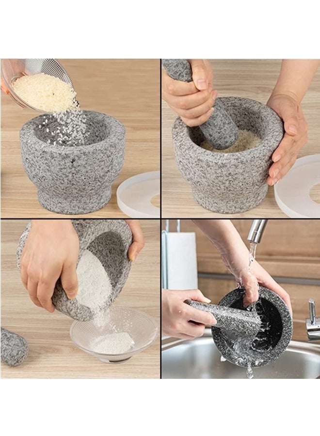 Beauenty Granite Mortar And Pestle Set,Molcajete Mexicano,Stone Mortar And Pestle,Guacamole Bowl,Spice Grinder Hand,Spice,Herb And Avocado Masher For Guacamole,Salsa And Pesto Crush - Image 3