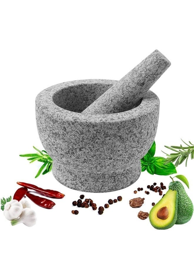Granite Mortar And Pestle Set,Molcajete Mexicano,Stone Mortar And Pestle,Guacamole Bowl,Spice Grinder Hand,Spice,Herb And Avocado Masher For Guacamole,Salsa And Pesto Crush