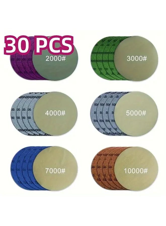 5 Inch Wet Dry Sandpaper Discs 30 Pack Assorted Grits 2000 10000 Aluminum Oxide Abrasive - Image 1