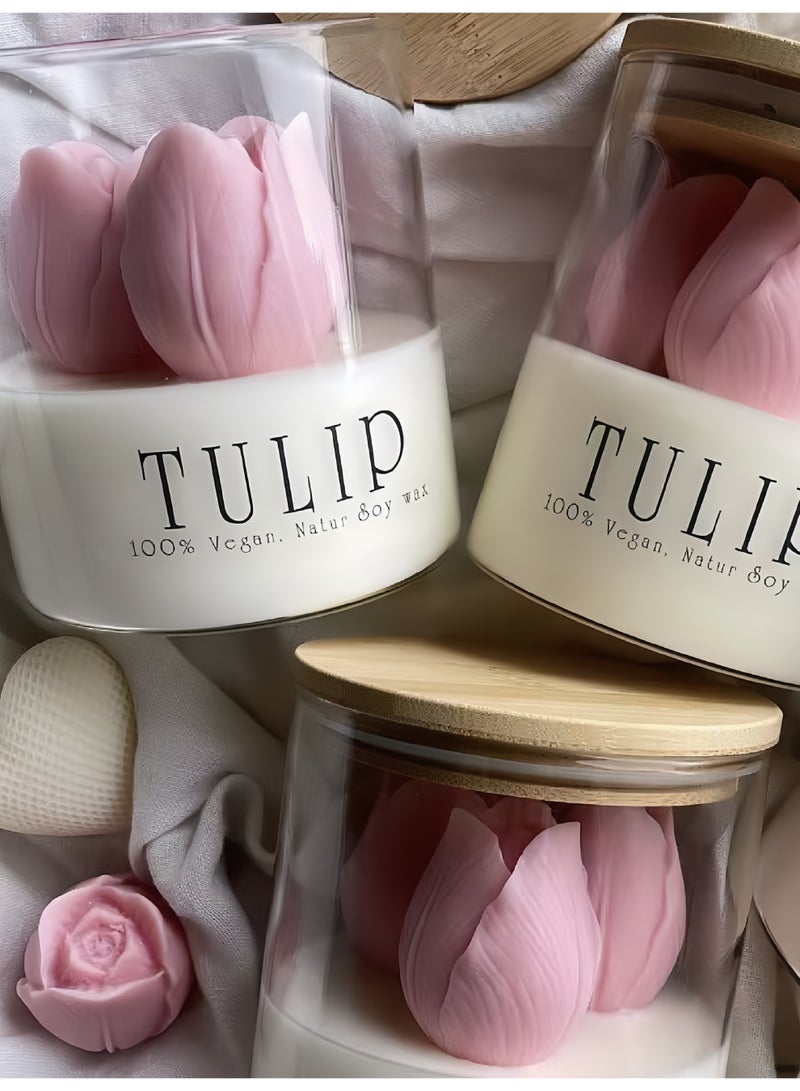 شمعة تونج وردية مصنوعة يدوياً - شمعة صويا طبيعية مع عطر الزهور لديكور المنزل والاسترخاء​ - Image 3