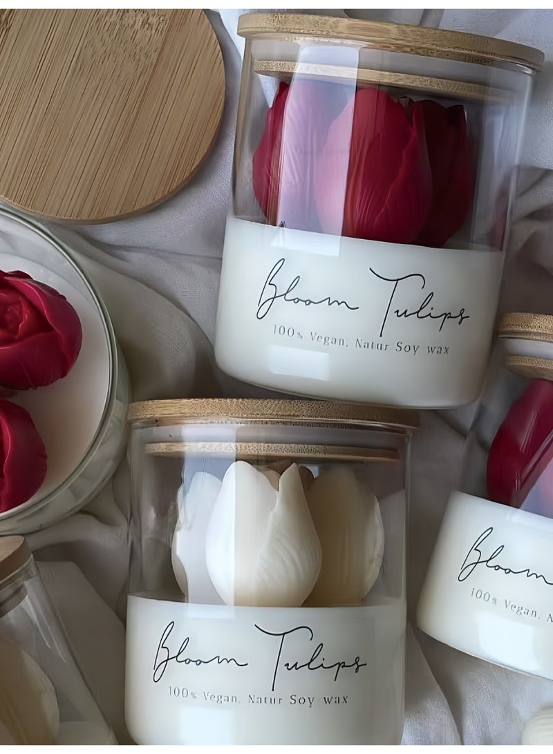 شمعة تونج وردية مصنوعة يدوياً - شمعة صويا طبيعية مع عطر الزهور لديكور المنزل والاسترخاء​ - Image 2