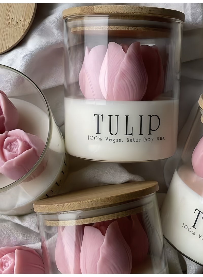 شمعة تونج وردية مصنوعة يدوياً - شمعة صويا طبيعية مع عطر الزهور لديكور المنزل والاسترخاء​ - Image 4