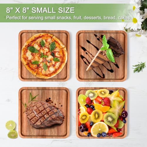 LorisArm 8" Acacia Wood Plate, Square Wooden Trays Serving Platter Dinner Server Tray Dessert Cookie Snack Fruit Serving Board. - Image 3