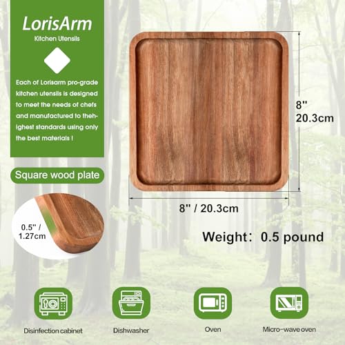 LorisArm 8" Acacia Wood Plate, Square Wooden Trays Serving Platter Dinner Server Tray Dessert Cookie Snack Fruit Serving Board. - Image 4