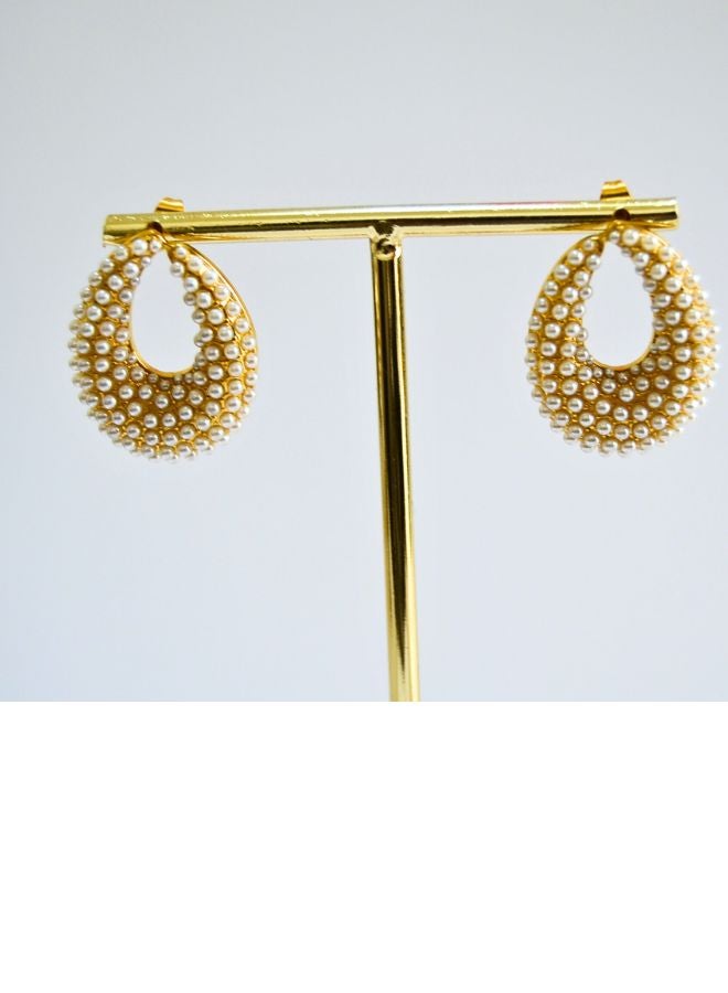 Andaazs Women’s Aura Pearl Waterdrop Stud Earrings – 18K Gold-Plated Stainless Steel with Imitation Pearl – Elegant Teardrop Design - Image 1